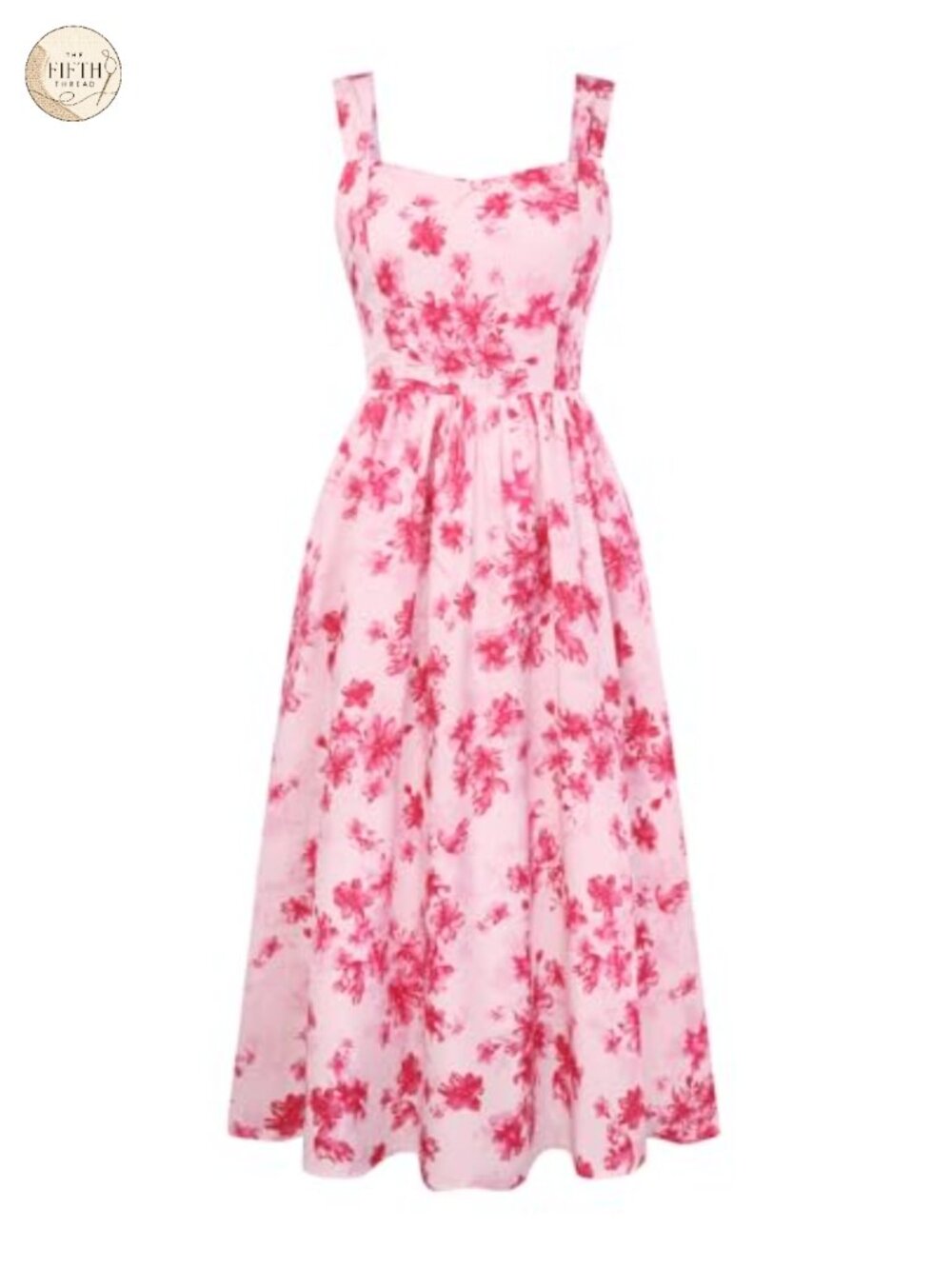 Vintage A Line Midi Dress Ruched Straps Sweetheart Neck Floral Print